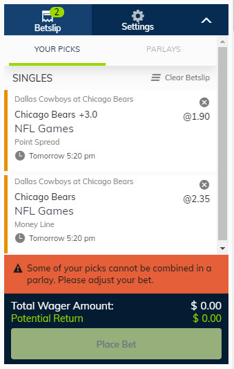 some of your picks cannot be combined in a parlay error example